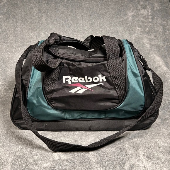 Reebok Other - Vintage 1993 Reebok Duffle Bag Black Teal Nylon Gym Travel Vector Logo RN 69421